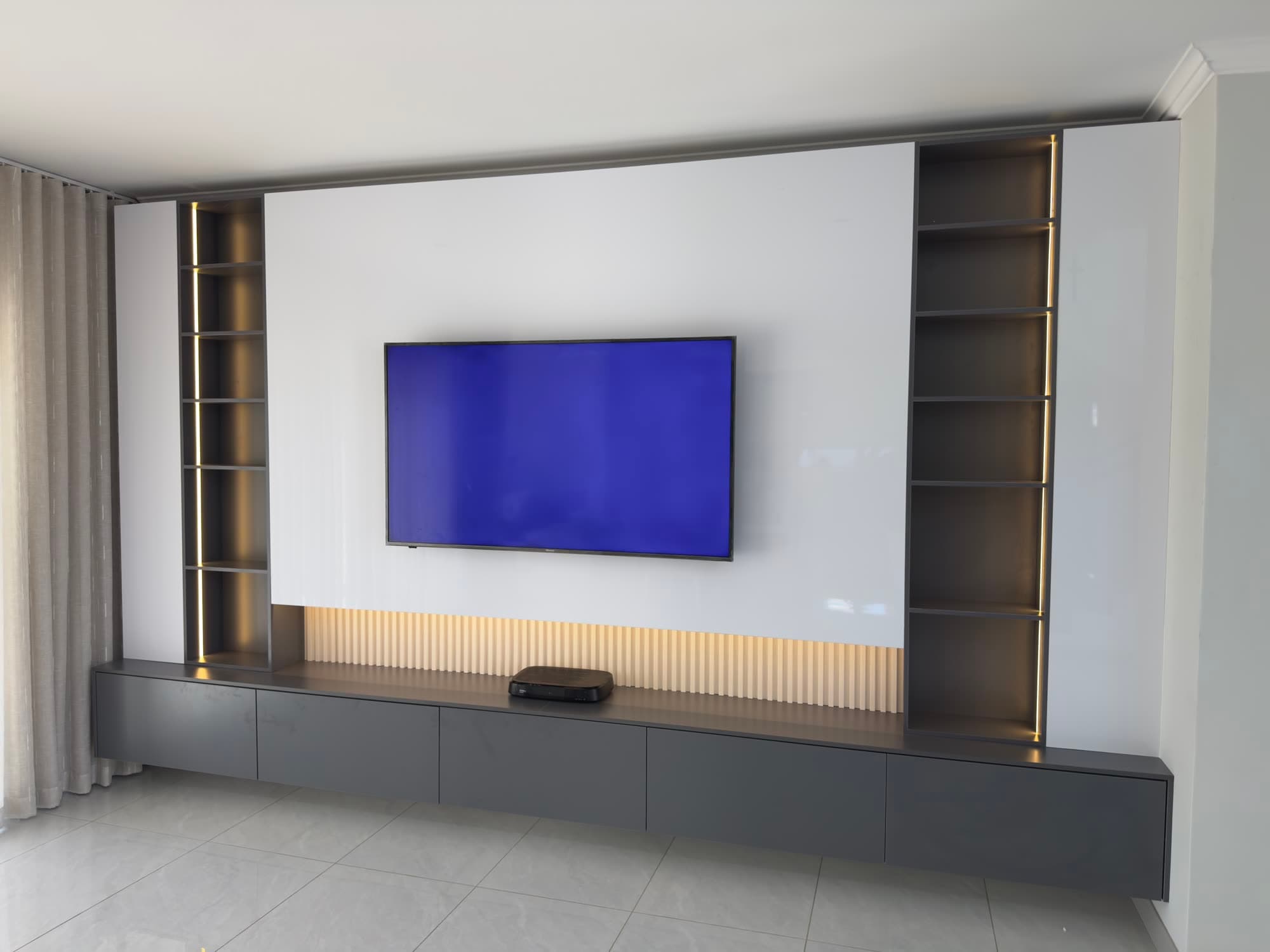 TV wall unit, white gloss finish