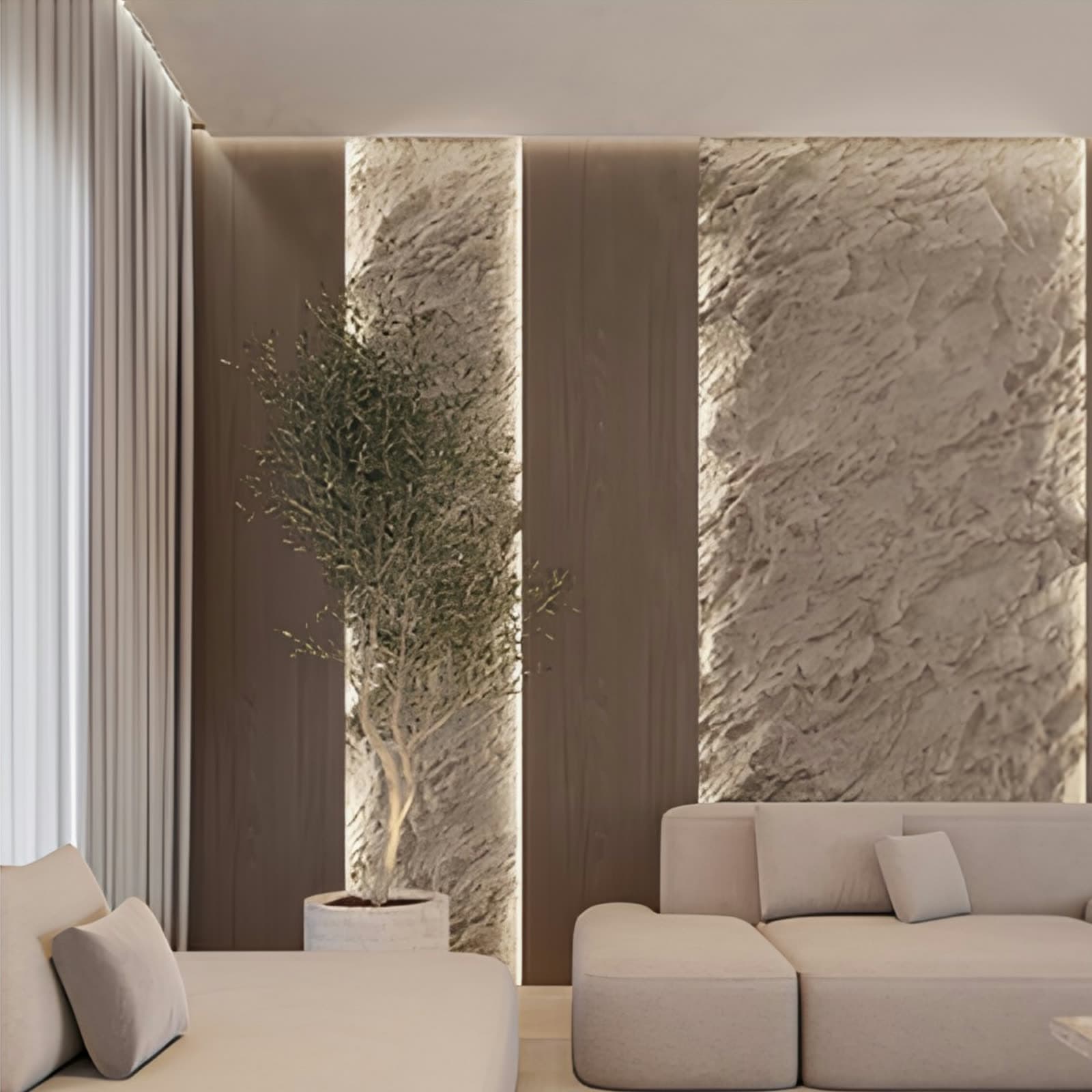 PU stone accent wall, living room