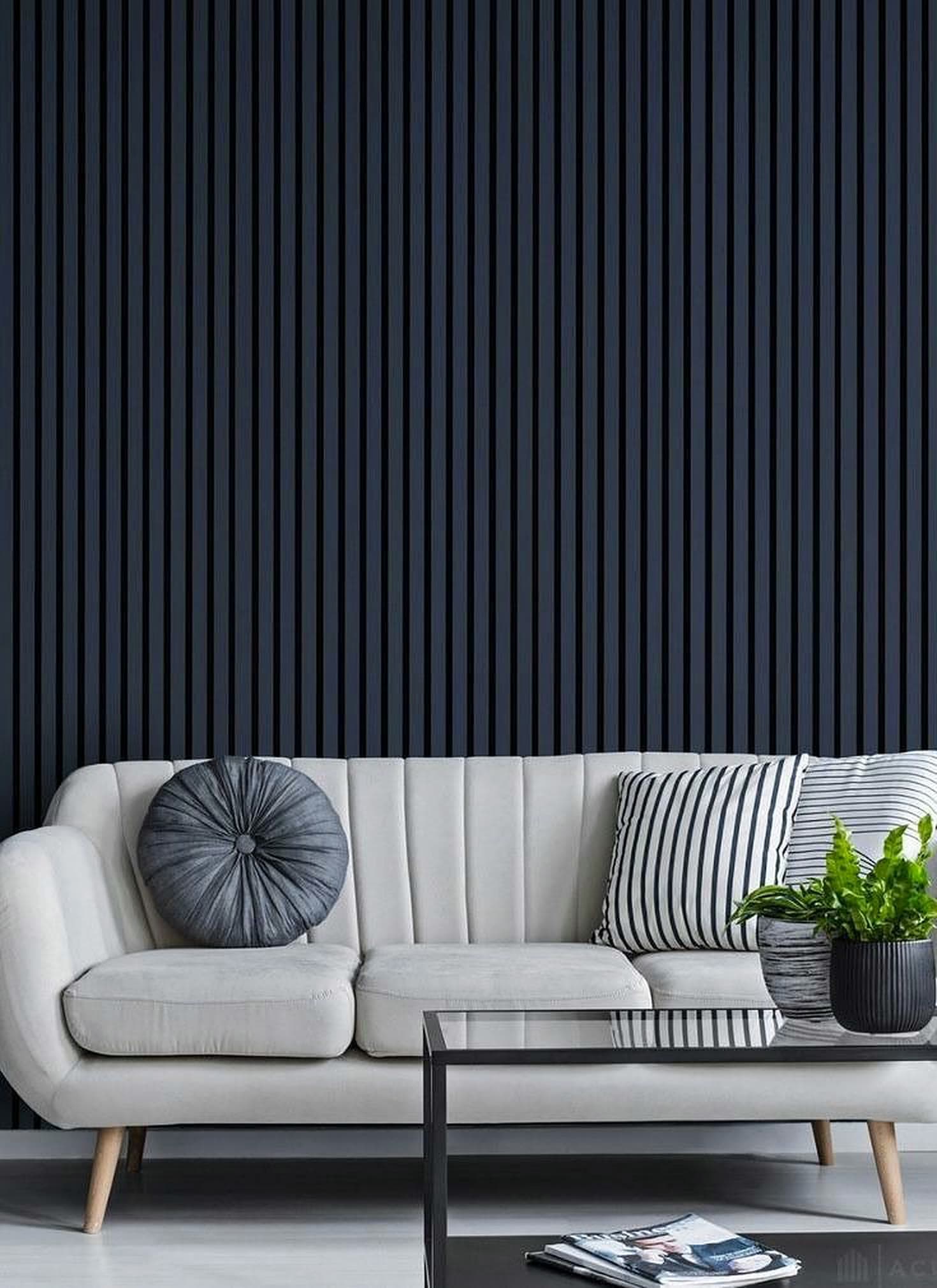 Finish reference — charcoal slat, living room