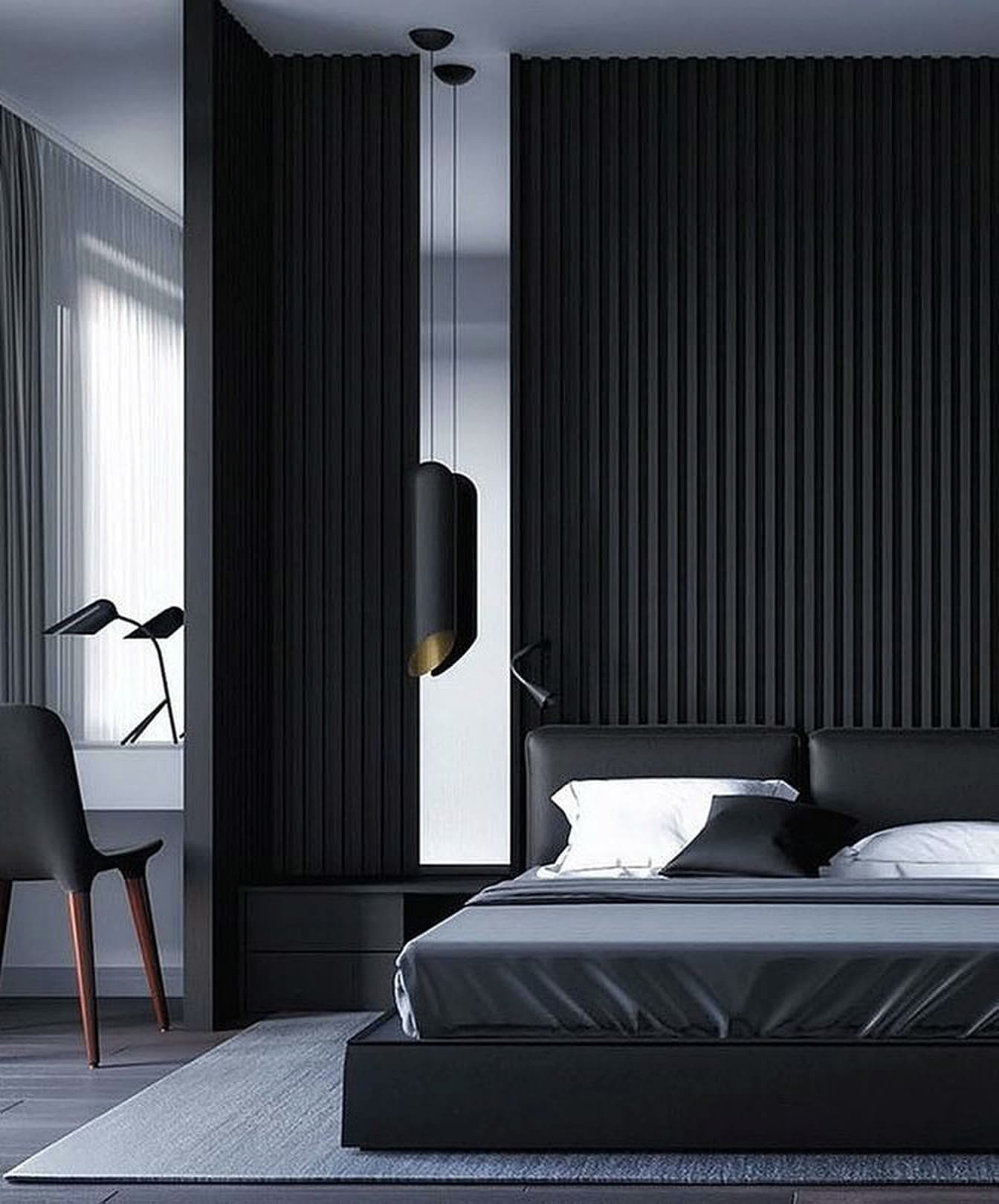 Finish reference — black slat, bedroom