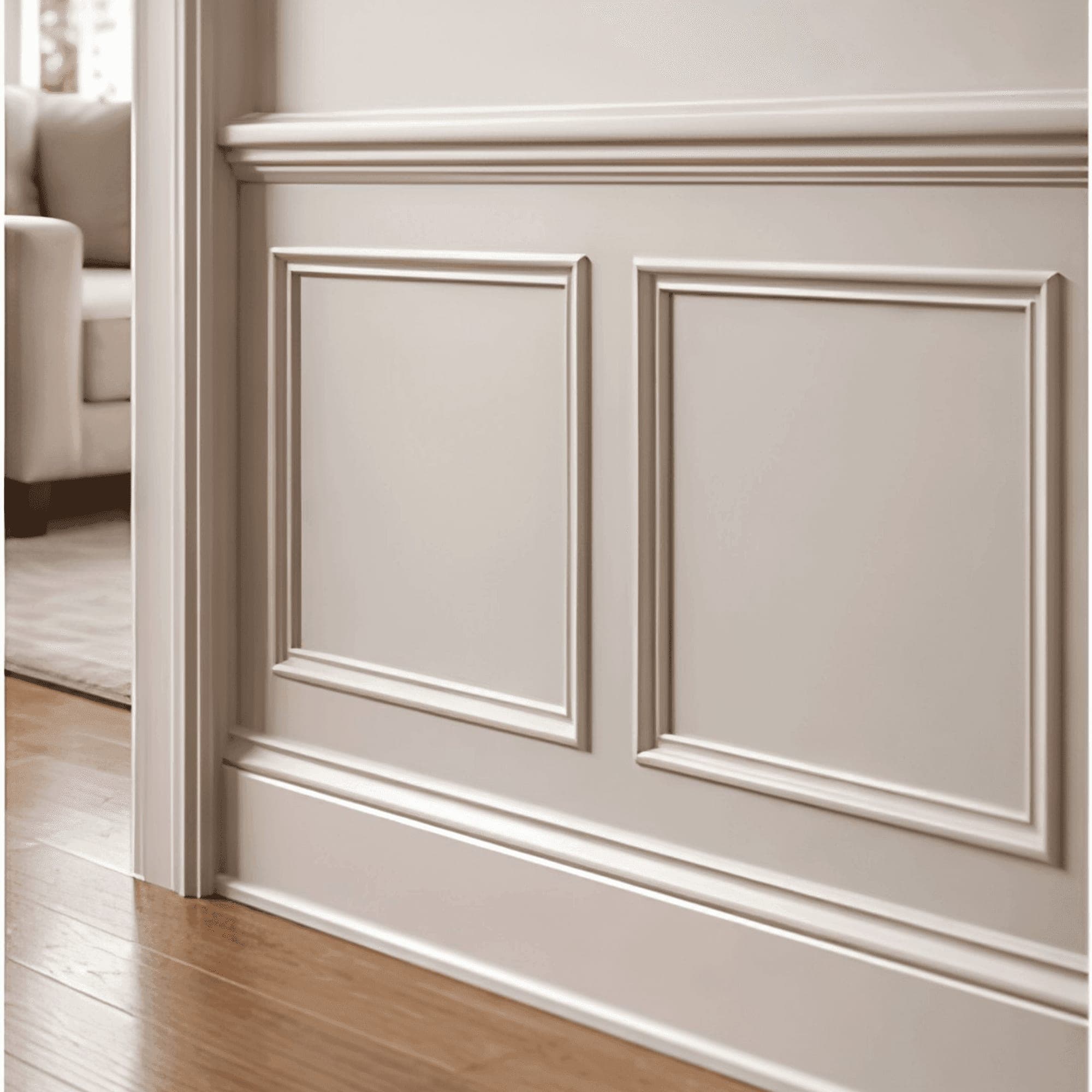 Box panel wainscoting, hallway view