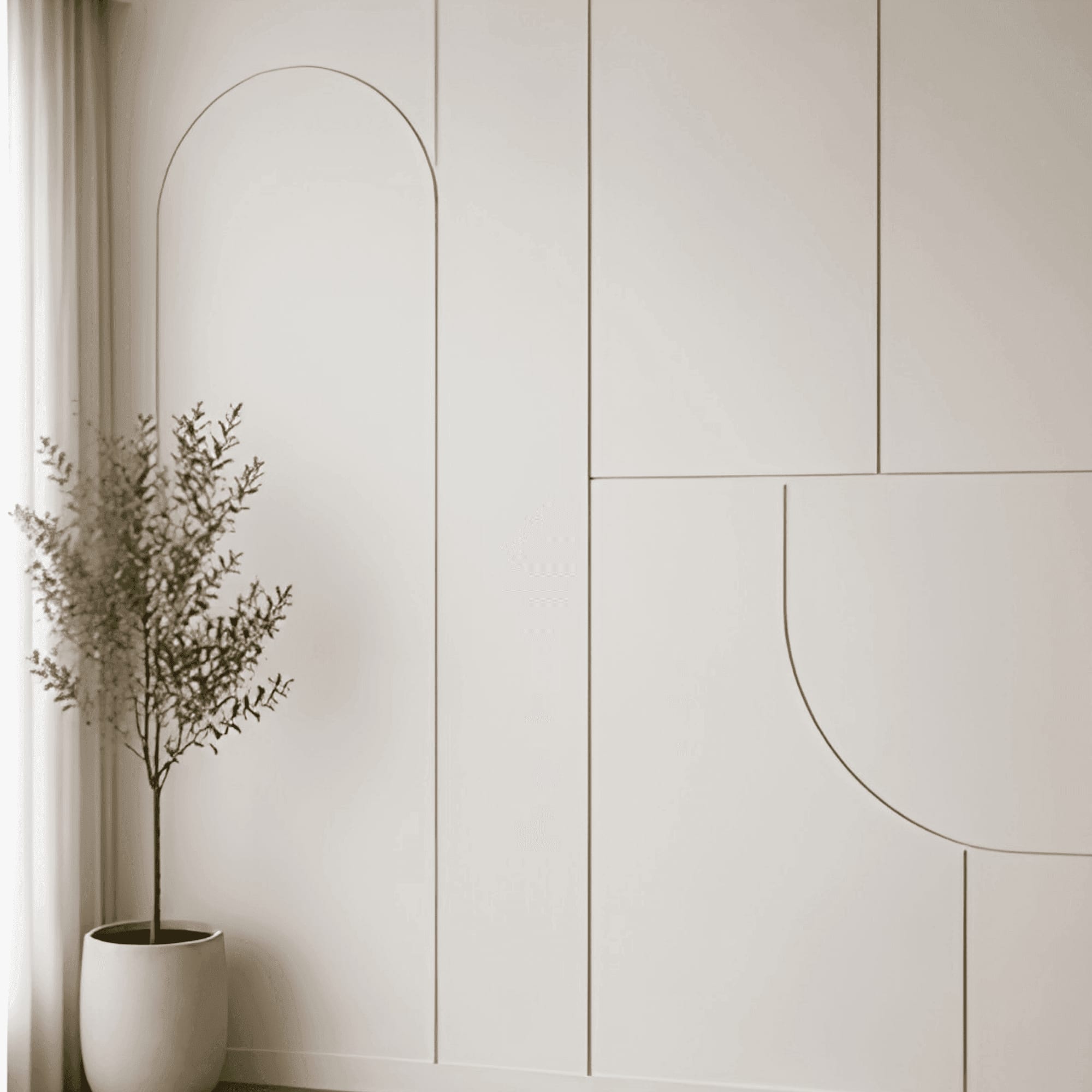 Arched linear panel wall, cream finish
