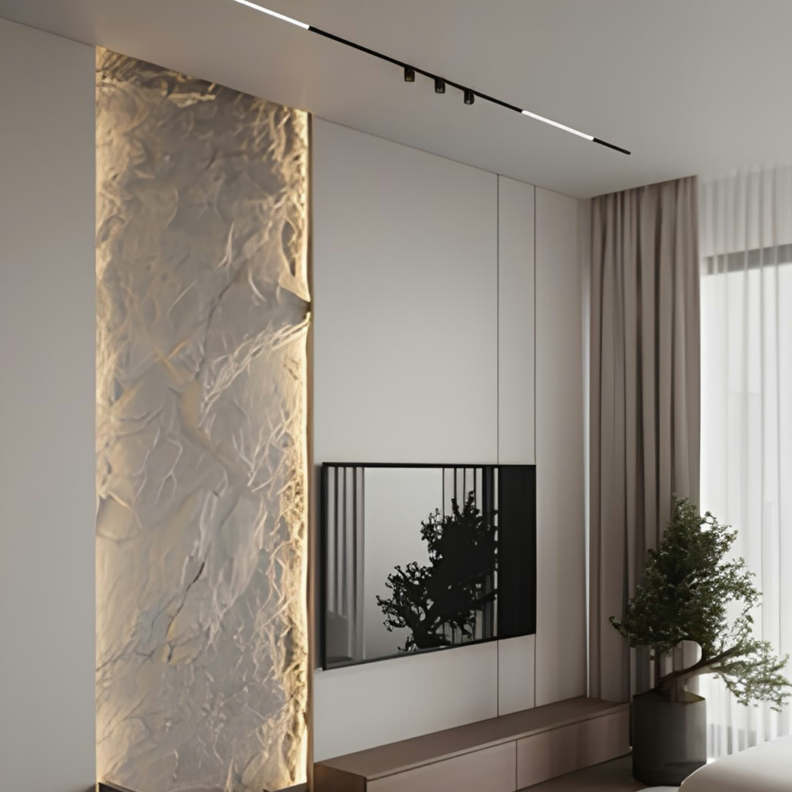 PU stone accent panel, TV nook